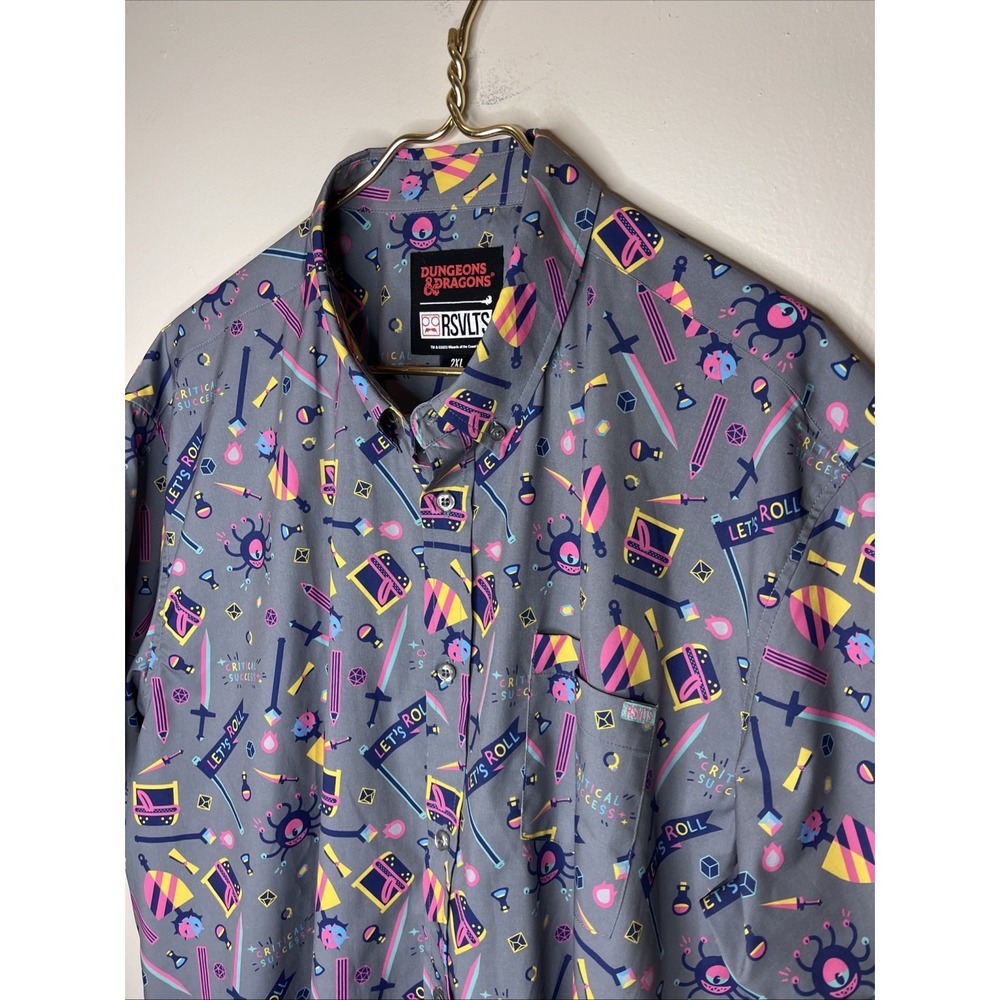 RSVLTS Dungeons & Dragons "Let's Roll" Button-Up Shirt Men's Size 2XL Rare - Picture 3 of 9